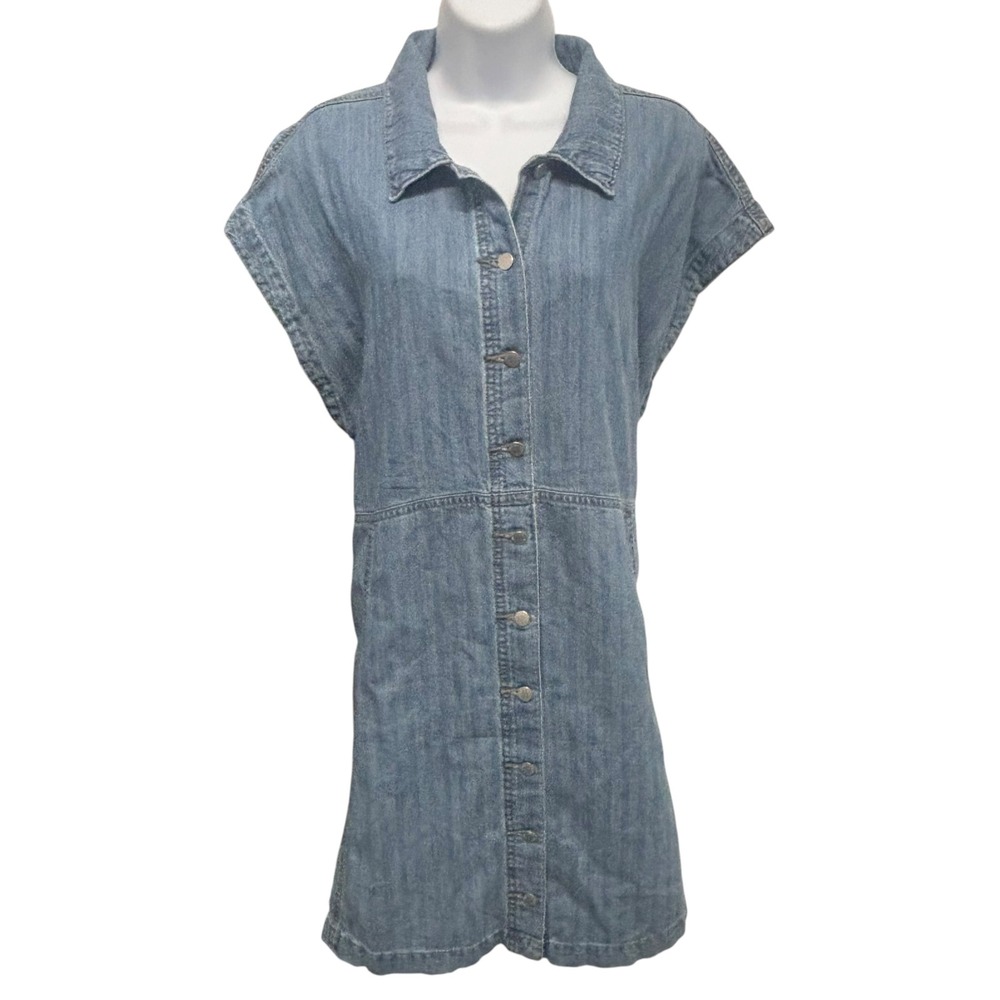 Universal Thread Womens XL Light Wash Denim Herringbone Button Front Shirt Dress